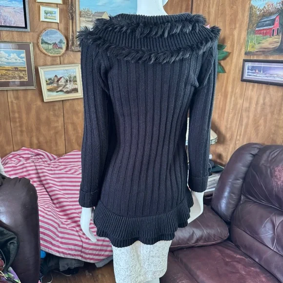 Unique Boho Black Ruffled Cardigan Sweater - Picture 3 of 4